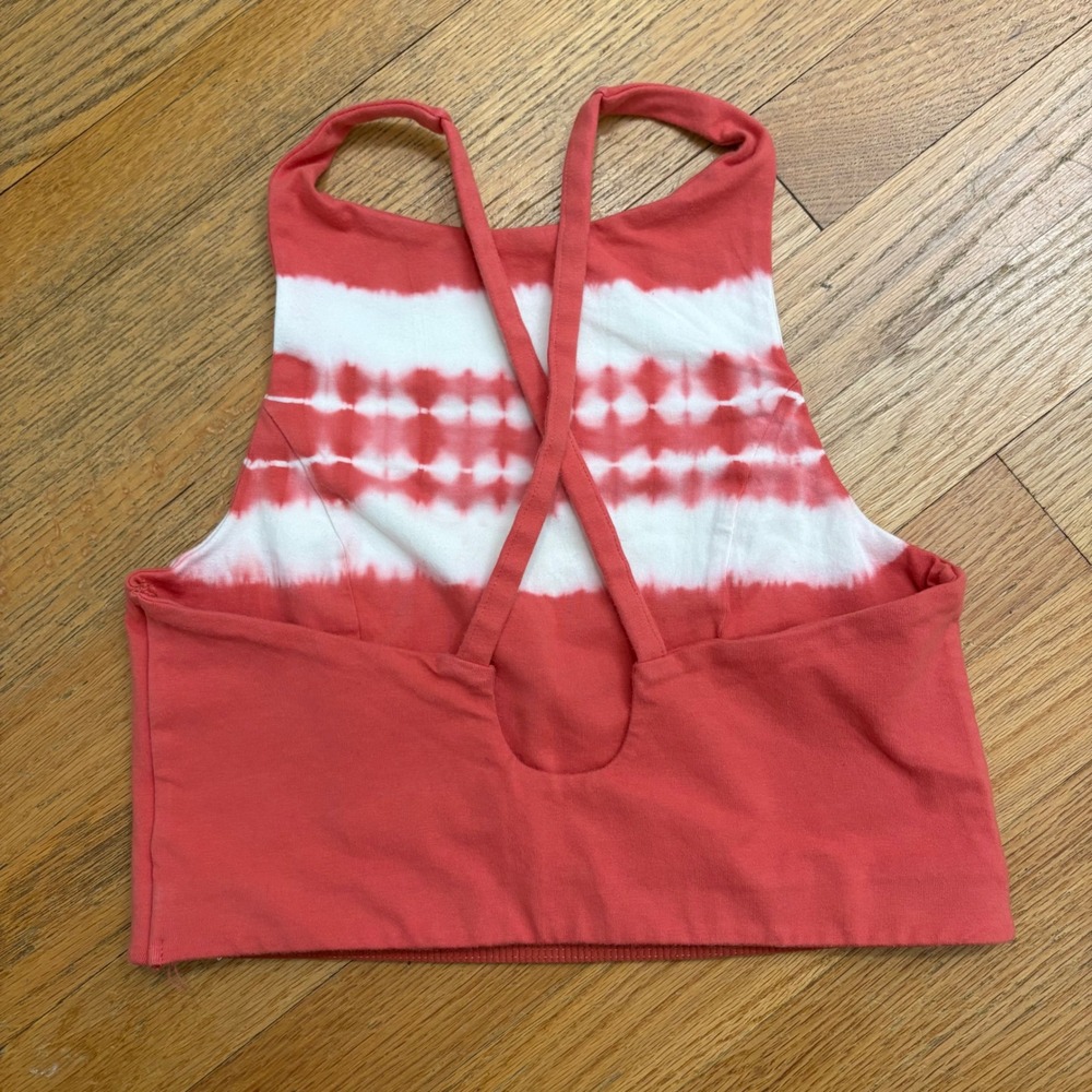 Aerie Crop Top M Coral Pink Tie Dye Cotton Blend Strappy Hippie Boho Festival - Picture 2 of 5